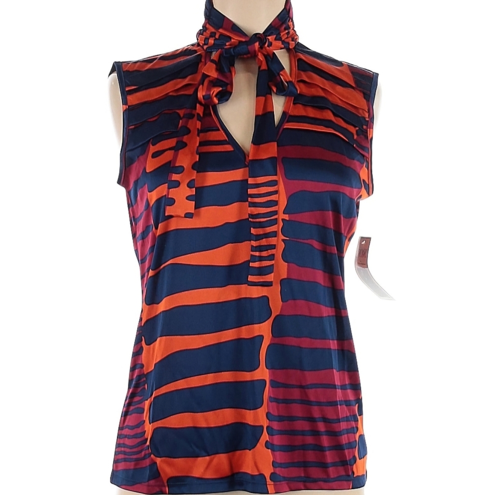 D. RODRIGUEZ Orange & Navy Tiger Sleeveless Top With Neck Tie GAME DAY NWT Sz M